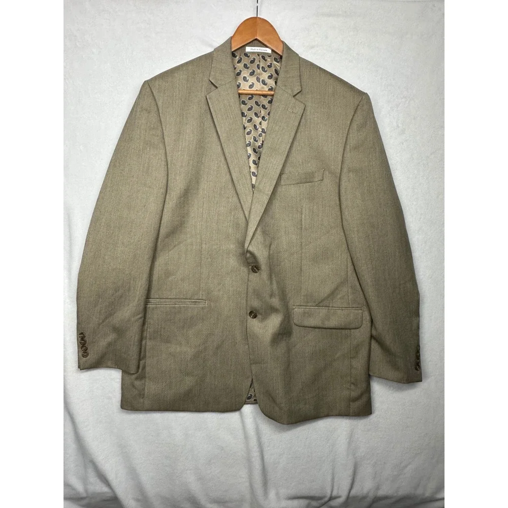 Chaps Mens Tan Textured‎ Two Button Blazer Jacket Sport Coat 48L Paisley Lining